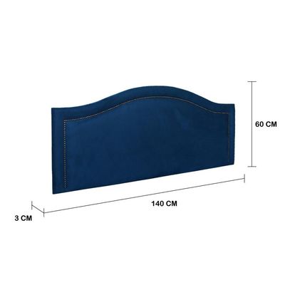 Cabeceira Casal Curva Luxo 140x60 Suede Azul - Tachas Fumê