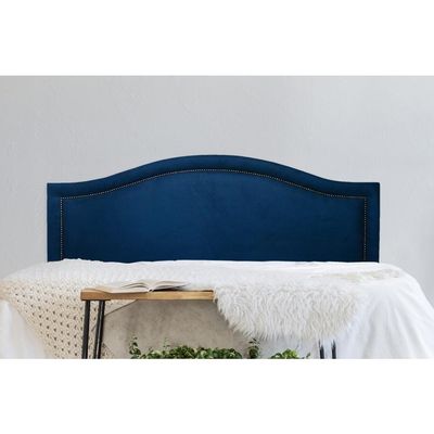 Cabeceira Casal Curva Luxo 140x60 Suede Azul - Tachas Fumê