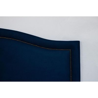 Cabeceira Casal Curva Luxo 140x60 Suede Azul - Tachas Fumê