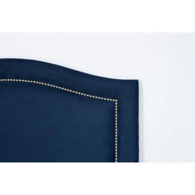 Cabeceira Solteiro Curva Luxo 90x60 Suede Azul - Tachas Prata