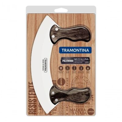 Mezzaluna Tramontina Polywood Aço Inox Cabo Castanho