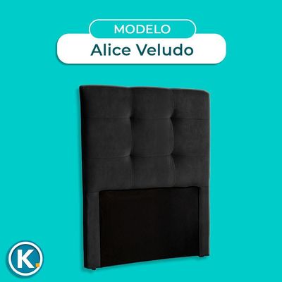 Cabeceira Estofada Solteiro Alice Nature Veludo Preto 88x136