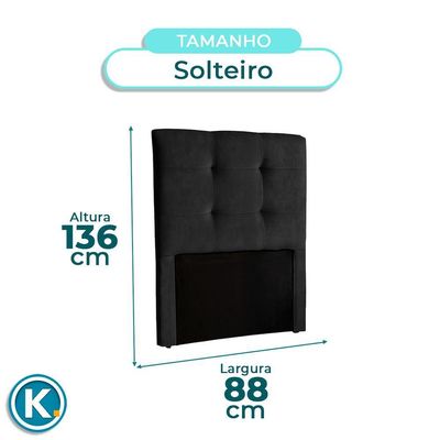 Cabeceira Estofada Solteiro Alice Nature Veludo Preto 88x136