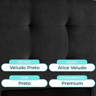 Cabeceira Estofada Solteiro Alice Nature Veludo Preto 88x136