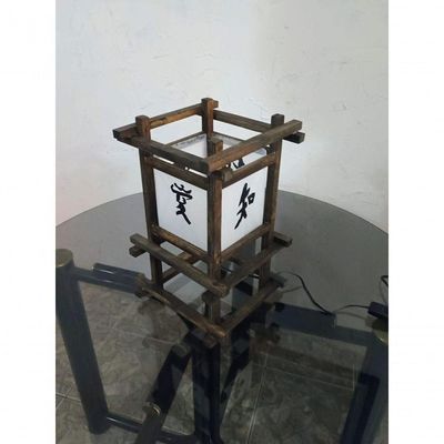 Abajur De Chão Piso E Mesa Luminária Rustico Oriental Ideograma Sala Quarto Madeira
