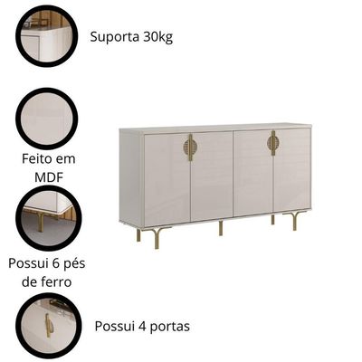 Buffet Aparador 4 Portas Marsala 160cm Pés De Ferro - Lukaliam Móveis