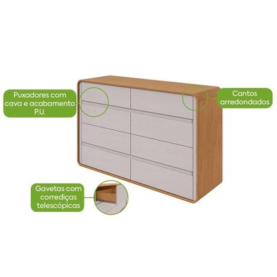 Comoda 8 Gavetas Loop - Lopas Amendoa Clean-off White