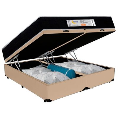 Cama Box Baú Queen Bipartido Sintético + Colchão Molas Ensacadas Sereneprime Sonnolux 158x198x69 Cor:bege