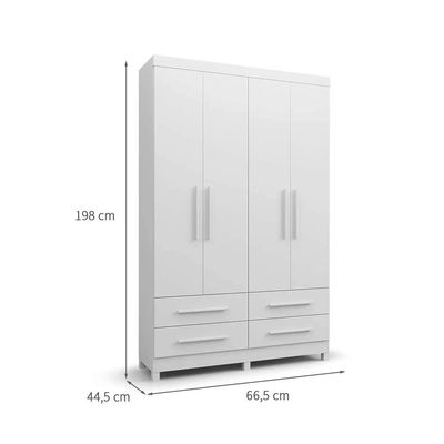 Guarda-Roupa Solteiro Majestic 4 Portas 4 Gavetas Branco