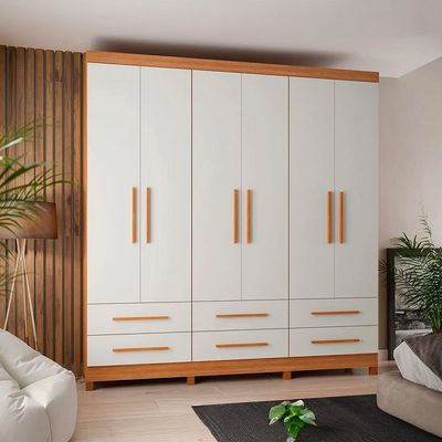 Guarda-Roupa Casal Majestic 6 Portas 6 Gavetas Off White e Freijó