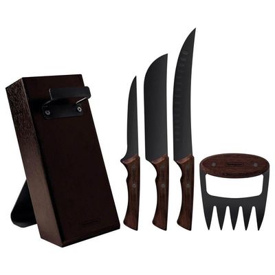 Jogo Para Churrasco Tramontina Black 5 Peças Cabos Em Madeira