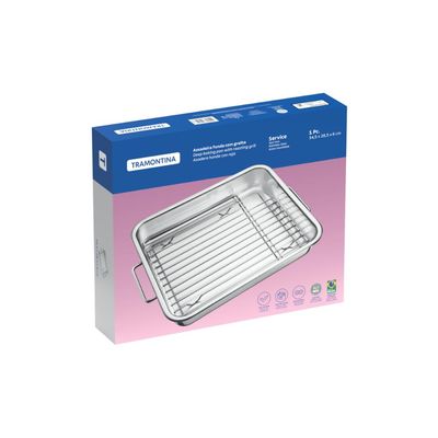 Assadeira Tramontina Service em Aço Inox com Grelha 39 x 33 cm 6,4 L