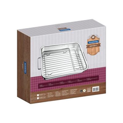 Assadeira Tramontina Service em Aço Inox com Grelha 39 x 33 cm 6,4 L