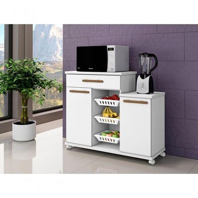 Fruteira Teresina Arte Móveis 2 Portas 1 Gaveta 3 Cestos Branco