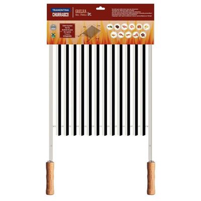 Grelha Tramontina Churrasco 50x41cm Aço Inox Com Cabo De Madeira