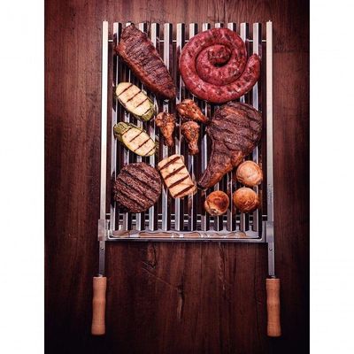 Grelha Tramontina Churrasco 50x41cm Aço Inox Com Cabo De Madeira