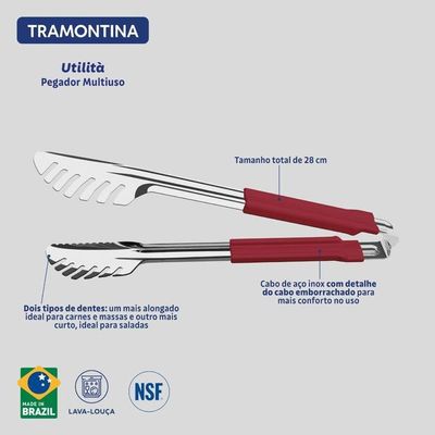 Pegador Tramontina Utilitá Vermelho Em Aço Inox Com Cabo Emborrachado 28cm