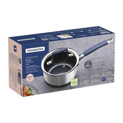 Panela Tramontina Romagna Aço Inox E Alumínio 16cm Com Revestimento Cerâmico Black Stone