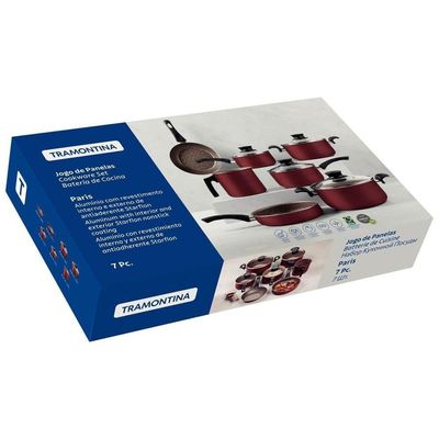 Jogo De Panelas Tramontina Paris Em Alumínio Com Revestimento Starflon Max Vermelho 7 Peças