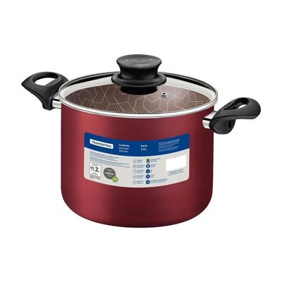 Caldeirão Tramontina Paris 24cm Em Alumínio Com Revestimento Antiaderente Vermelho E Tampa De Vidro