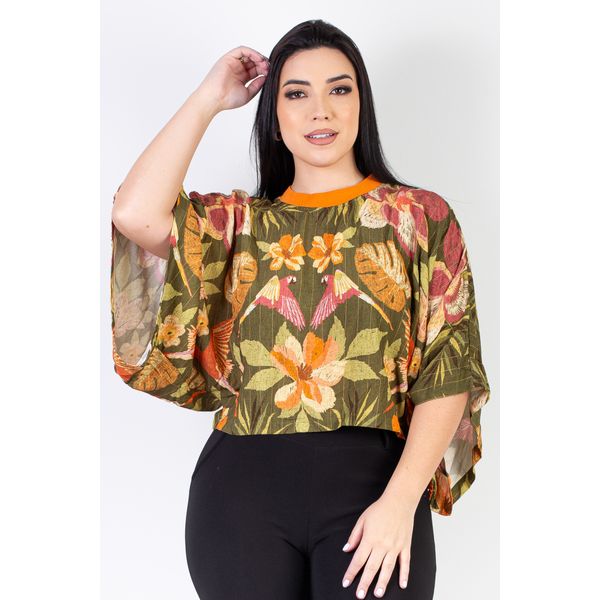 Blusa manga morcego estampada com brilho 64070 Verde