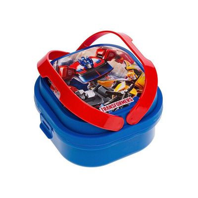 Marmita Com 2 Compartimentos, Trava E Alças 660ml Infantil Decorado Transformers