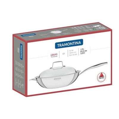 Wok Tramontina Grano 32cm Em Inox Com Corpo Triplo E Revestimento Interno Em Antiaderente