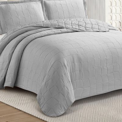 Kit Cobre Leito Colcha Anarruga 3 Peças Casal 220x240cm Prata Sonhare