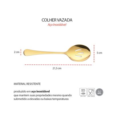 Colher Vazada Dourada Aço Inox Servir Saladas Legumes