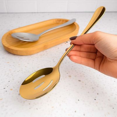 Colher Vazada Dourada Aço Inox Servir Saladas Legumes