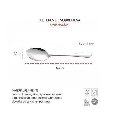 Colher de Sobremesa Inox Talheres Buffet Restaurante Jogo 6un