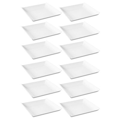 12 Pratos Quadrados Brancos Grandes Plástico 21cm Lanchonete Padaria Cozy Coza