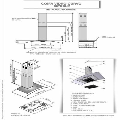 Coifa De Parede 90cm Vidro Curvo Duto Slim Fogatti Black 220V