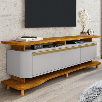 Rack Para Sala de Estar TV 75 Pol Orgânico Maui B02 Naturalle Off White - Lyam Decor