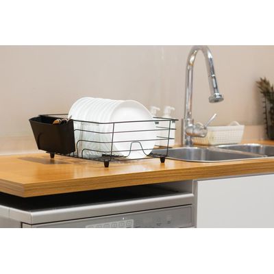 Escorredor de Louça 10 Pratos com Porta Talheres Preto
