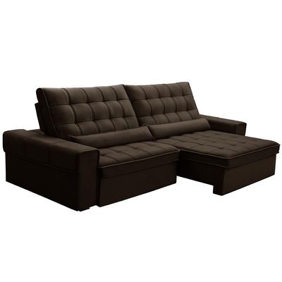 Sofá Retrátil Reclinável Para Sala 4 Lugares 290cm Nebrasca F04 Veludo Marrom Escuro - Lyam Decor