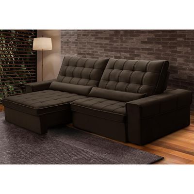 Sofá Retrátil Reclinável Para Sala 4 Lugares 290cm Nebrasca F04 Veludo Marrom Escuro - Lyam Decor