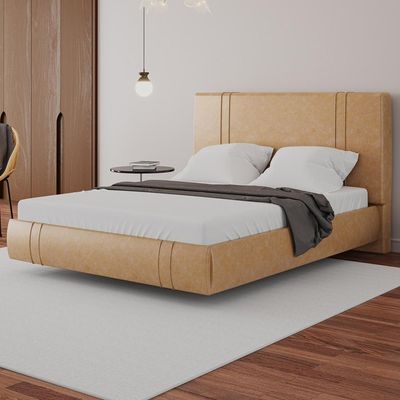Cama Queen Flutuante Com Cabeceira 160cm Astra S04 Couríssimo Bege - Lyam Decor