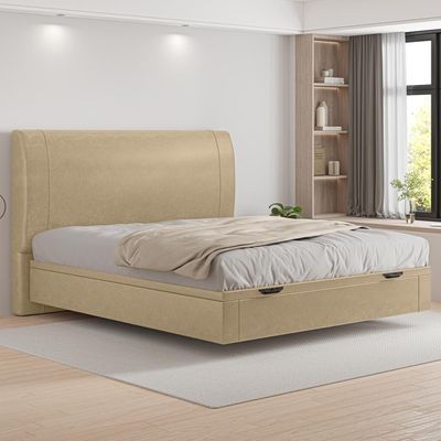 Cama Queen Baú Flutuante Com Cabeceira 160cm Spazio S04 Couríssimo Bege - Lyam Decor