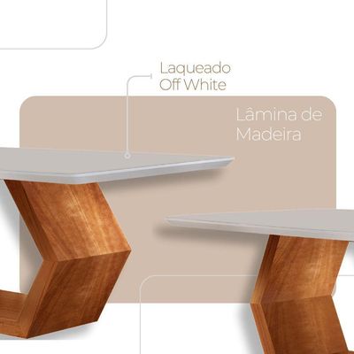 Mesa Ane 180 Tampo Com Vidro Laqueado Com 6 Cadeiras Livia Linho Off White Imbuia Natural