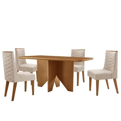 Mesa Evora 120 Mdf Canto Com 4 Cadeiras Safira Veludo Creme Naturalle