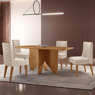 Mesa Evora 120 Mdf Canto Com 4 Cadeiras Safira Veludo Creme Naturalle
