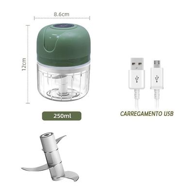 Mini Processador De Alimentos Eletrico Usb 250ml Verde