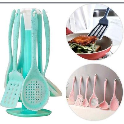 Kit 7 Peças Utensílios Cozinha Silicone Resistente Durável Verde água