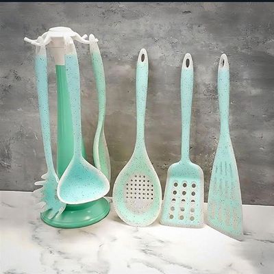 Kit 7 Peças Utensílios Cozinha Silicone Resistente Durável Verde água