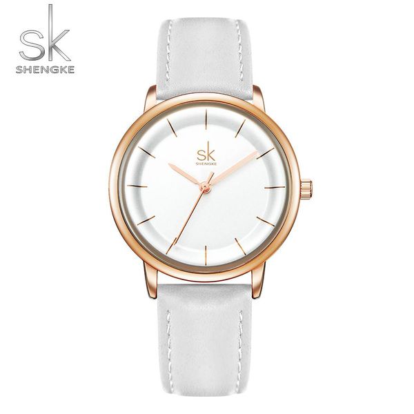 Relógio Feminino Shengke Simples de Couro à Prova D'água preto