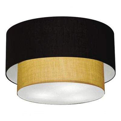 Plafon Duplo Cilíndrico Vivare Md-3045 Cúpula Em Tecido 40x35cm - Bivolt Preto-palha 127/220v