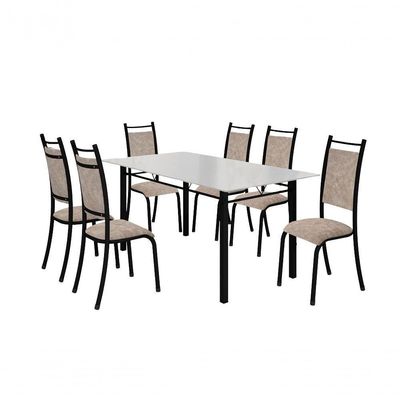 Conjunto Verona 06 Cadeiras Com Base Piauí Bm Tubulares Off White-courino 12