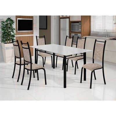 Conjunto Verona 06 Cadeiras Com Base Piauí Bm Tubulares Off White-courino 12