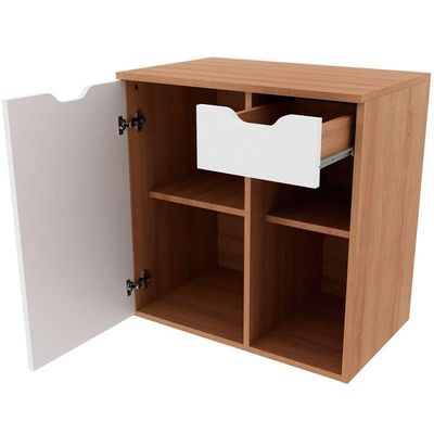 Gabinete De Banheiro 60 Cm 1 Porta Com Cuba Romana Amêndoa/branco